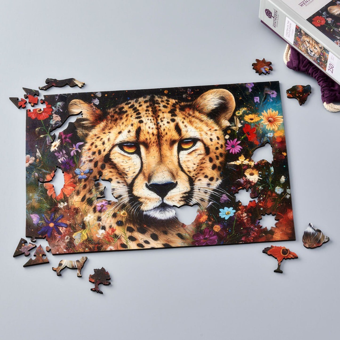 Cheetah in wildflowers 250 piece wooden puzzle
