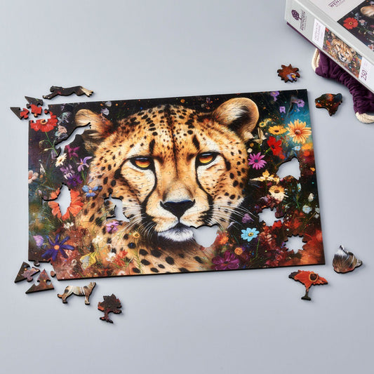 Cheetah in wildflowers 250 piece wooden puzzle