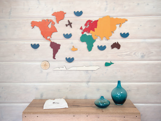 World map puzzle made of wood