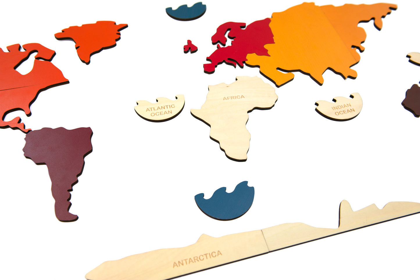 World map puzzle made of wood