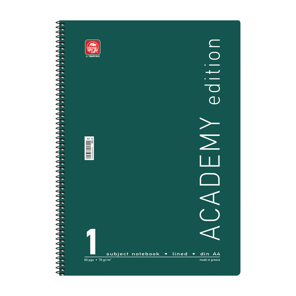 Τετράδιο σπιράλ Α4 ενός θέματος, 30 φύλλων Special Academy πράσινο