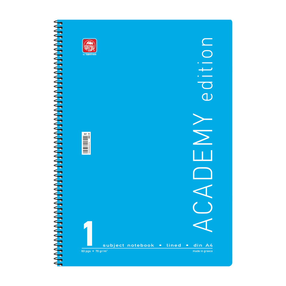 Τετράδιο σπιράλ Α4 ενός θέματος, 30 φύλλων Special Academy θαλασσί