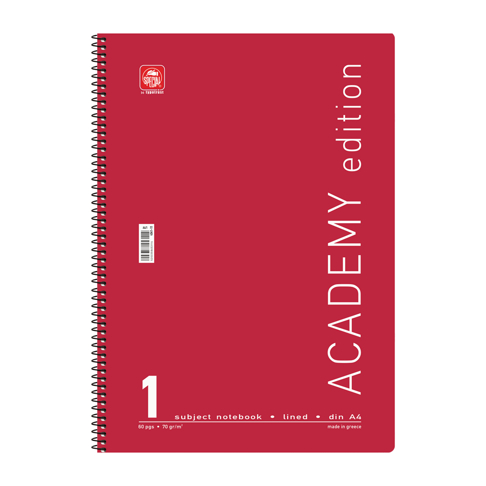 Τετράδιο σπιράλ Α4 ενός θέματος, 30 φύλλων Special Academy κόκκινο