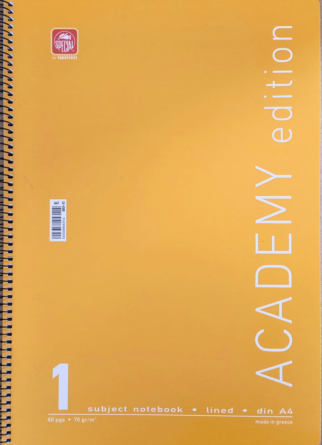Τετράδιο σπιράλ Α4 ενός θέματος, 30 φύλλων Special Academy κίτρινο