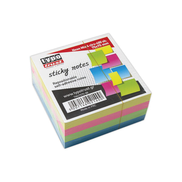 Αυτοκόλλητα χαρτάκια σημειώσεων sticky notes 75 x 75 mm πολύχρωμα