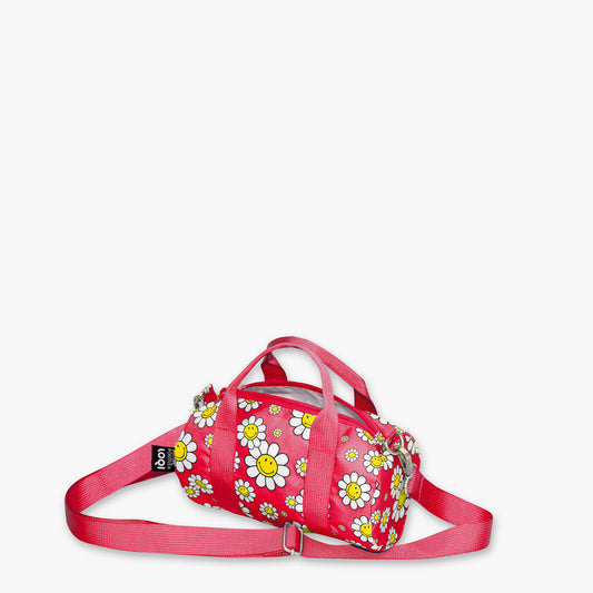 Τσάντα ώμου Loqi Smiley Flowers Raspberry small weekender