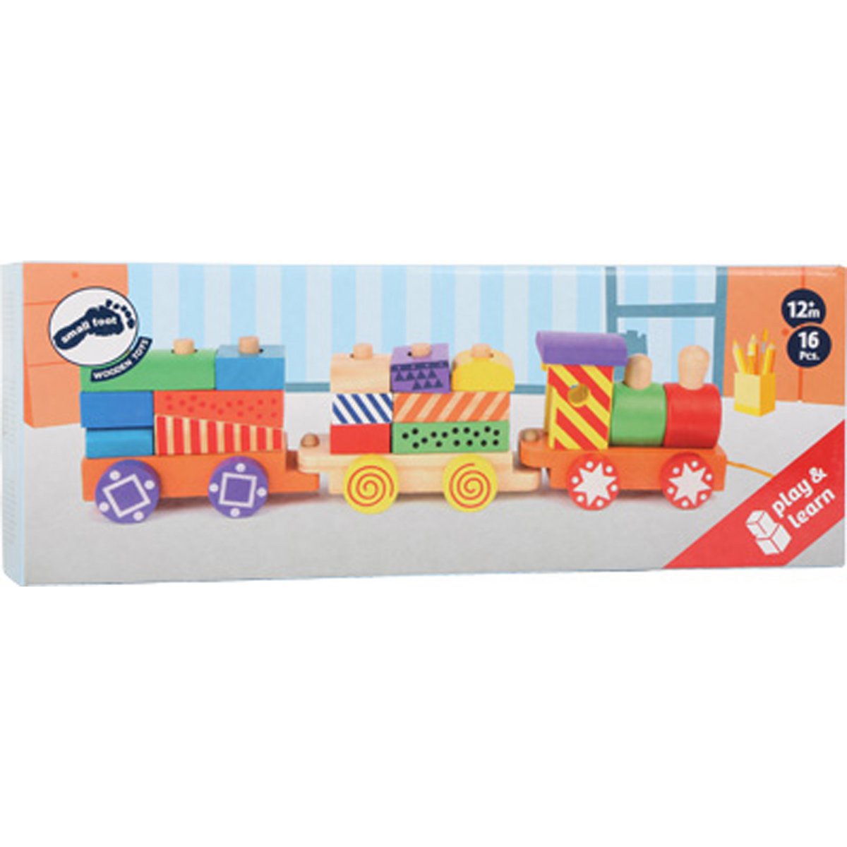 Ξύλινο τρένο-παιχνίδι στοίβαξης με 3 βαγόνια και τουβλάκια