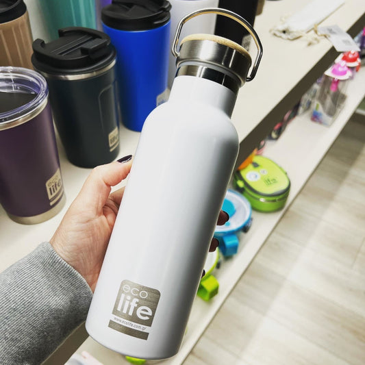Παγούρι-ανοξείδωτο θερμός 500 ml bamboo λευκό Ecolife