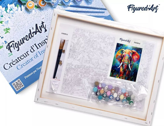 Πολύχρωμος ελέφαντας-Κιτ ζωγραφικής με αριθμούς με τελάρο