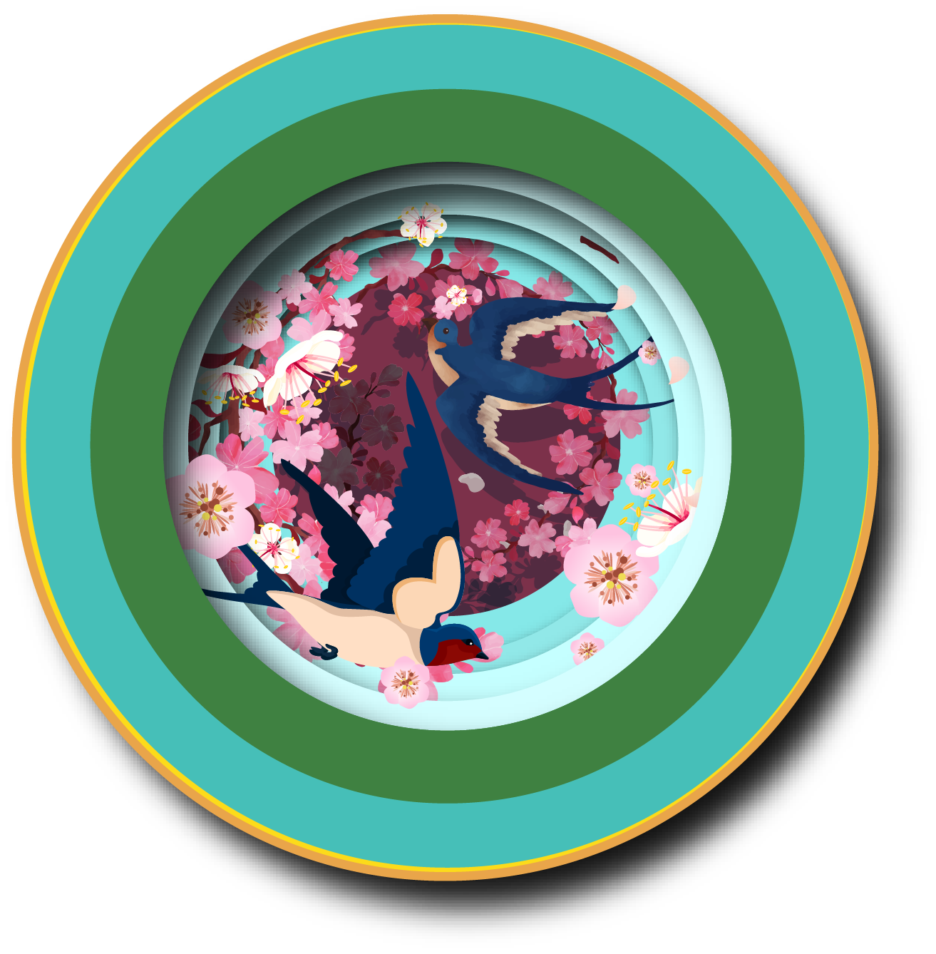 Ευχετήρια κάρτα 3D "Χελιδόνια ανάμεσα σε κερασιές"