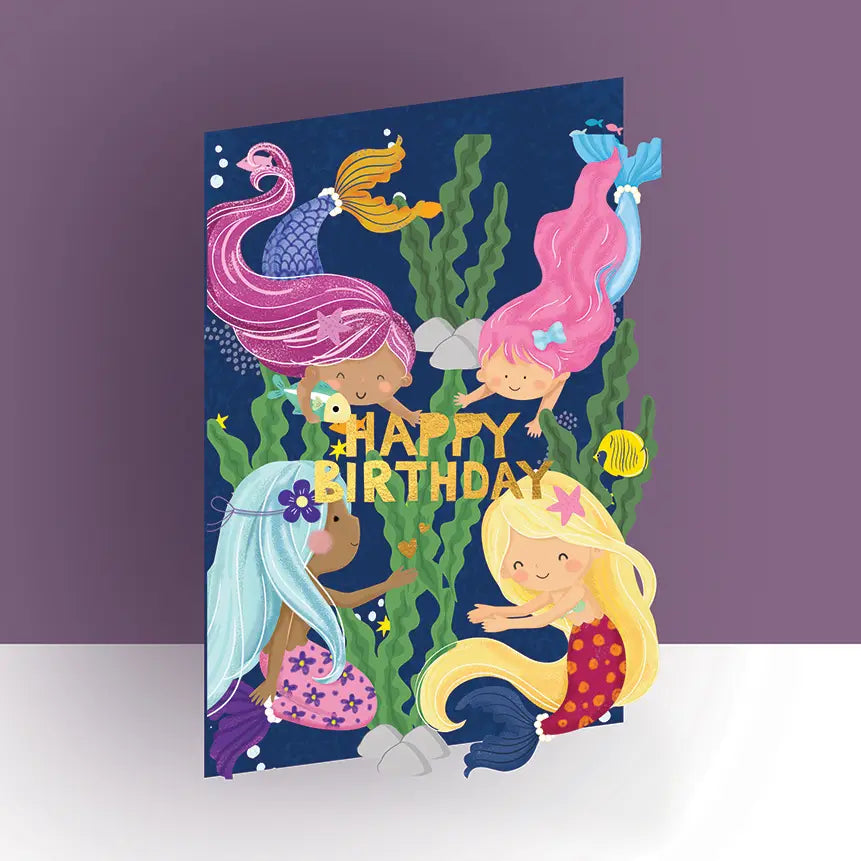 Ευχετήρια κάρτα laser-cut γενεθλίων με γοργόνες