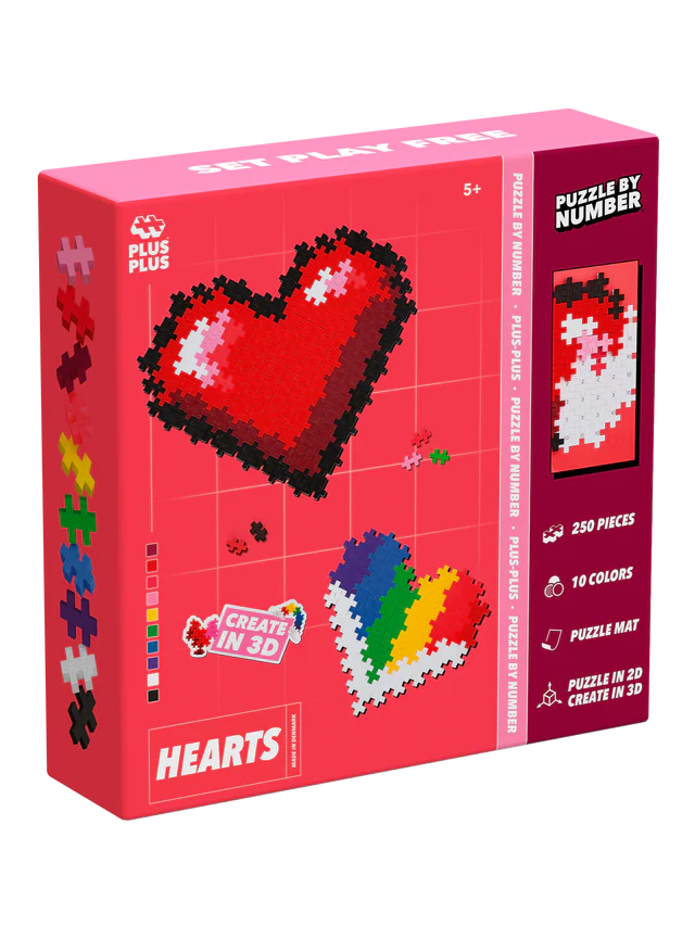 Hearts-Plus-Plus puzzle blocks by number, 250 pieces
