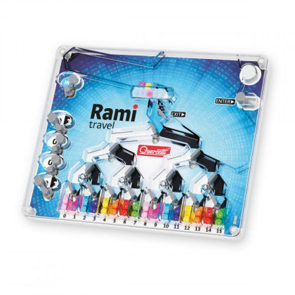 Rami travel logic game with Quercetti marbles