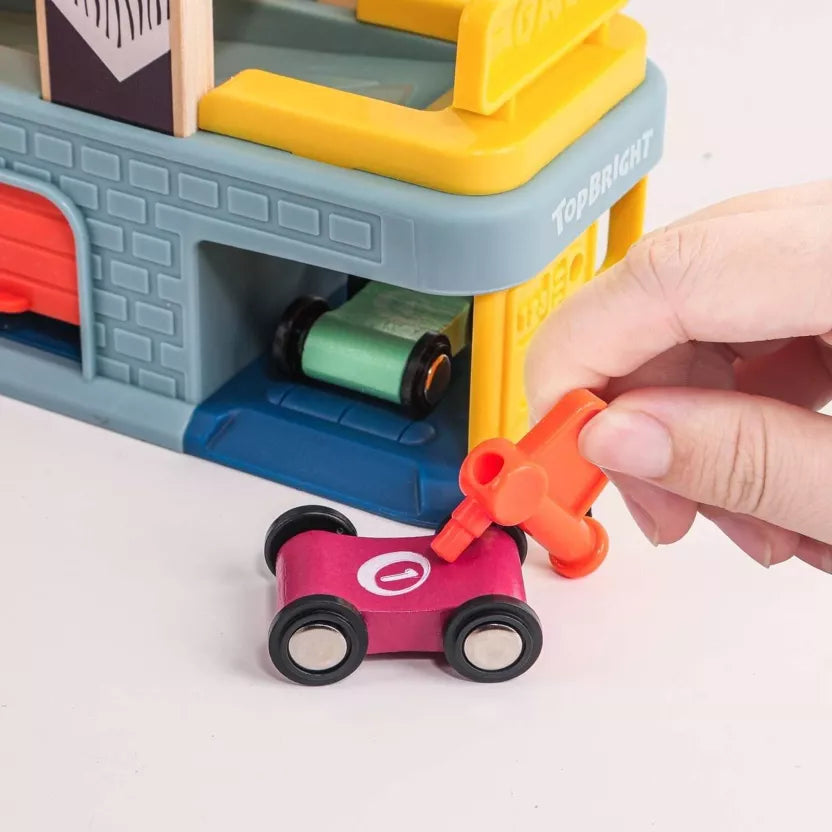 Wooden car ramp with garage