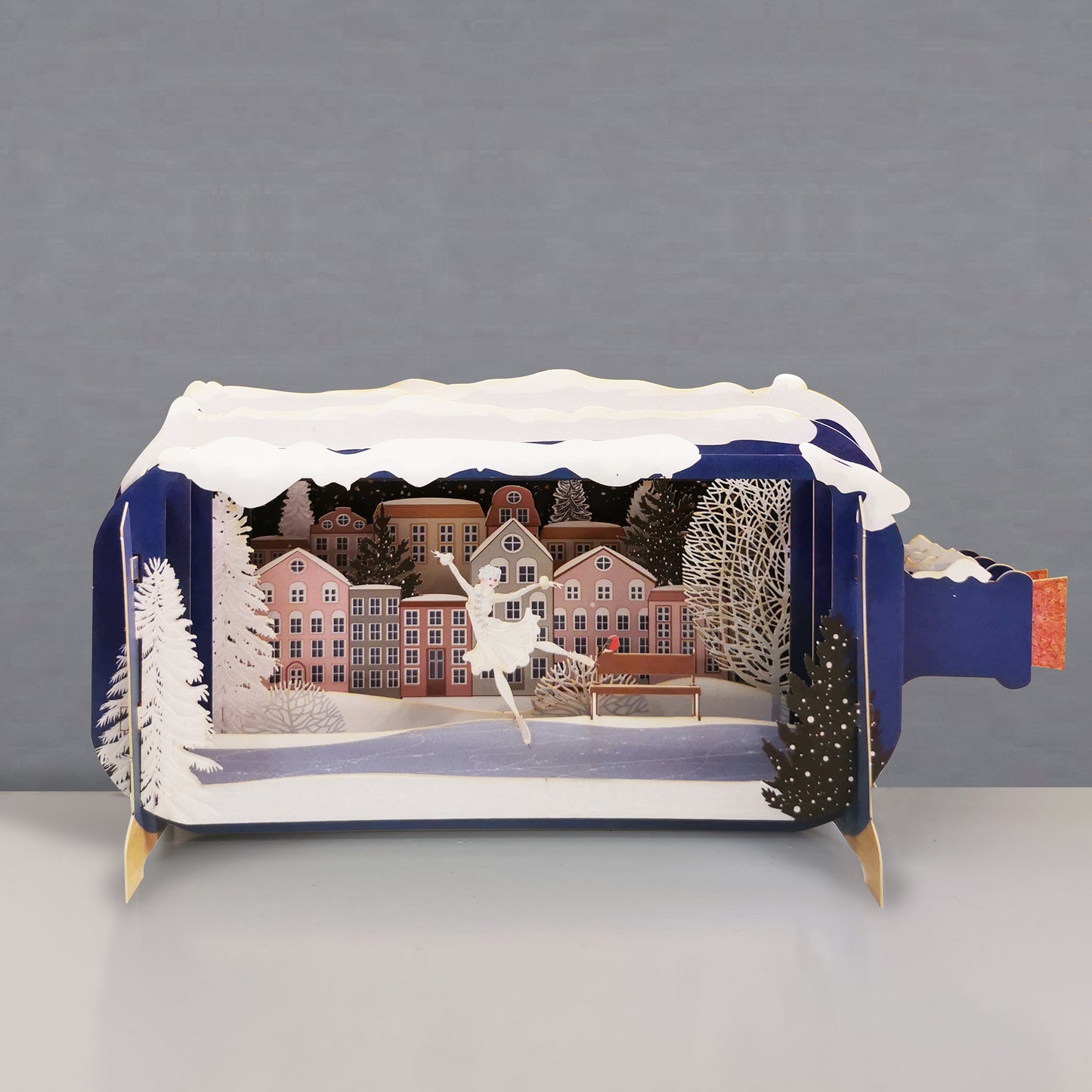 Greeting card "Skating in the snow", pop up 3D