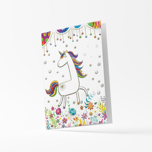 Ευχετήρια κάρτα μονόκερος για γιορτή/γενέθλια
