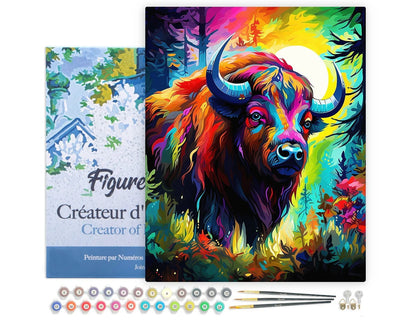 Colorful Bison - Paint by Number Kit with Frame