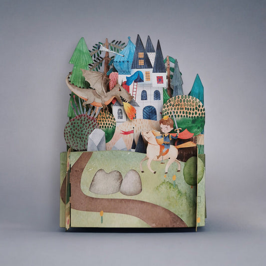 Ευχετήρια κάρτα pop-up  με ιππότη και δράκο