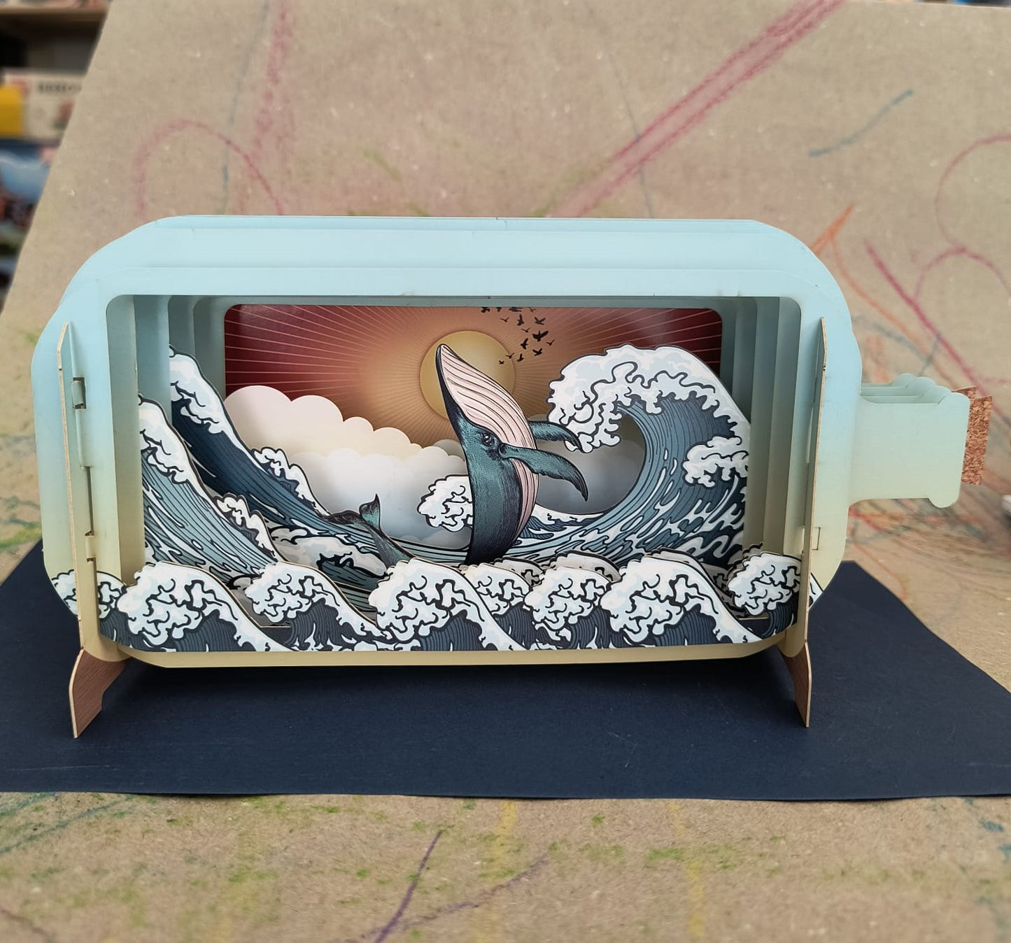 Greeting card Whale in the wave, pop up 3D