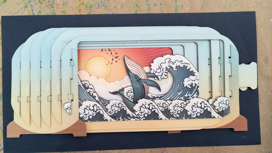 Greeting card Whale in the wave, pop up 3D