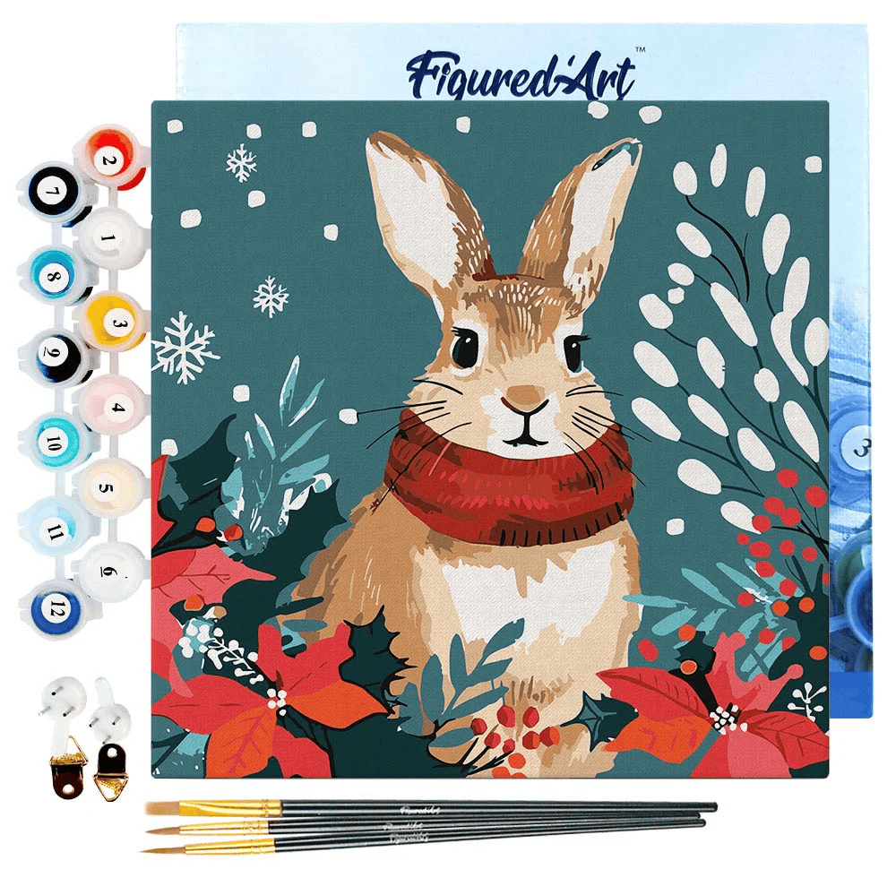 Χριστουγεννιάτικο κουνελάκι-Κιτ ζωγραφικής με αριθμούς με τελάρο