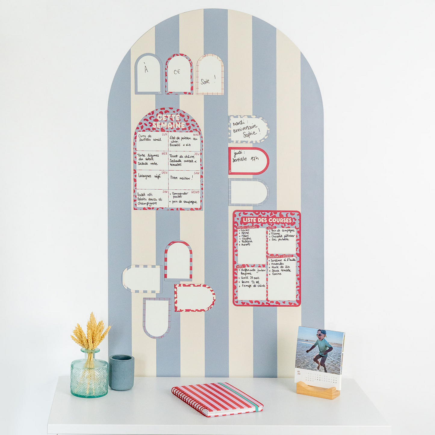 Μαγνητικός αυτοκόλλητος πίνακας χρωματιστή αψίδα-ριγέ θαλασσί