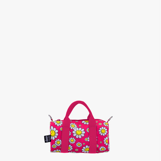 Τσάντα ώμου Loqi Smiley Flowers Raspberry small weekender