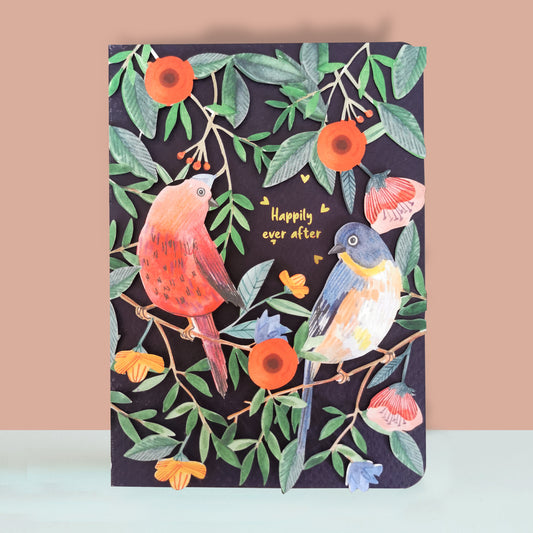 Ευχετήρια κάρτα laser-cut για νεόνυμφους, με πουλάκια