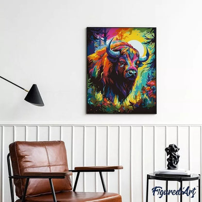 Colorful Bison - Paint by Number Kit with Frame