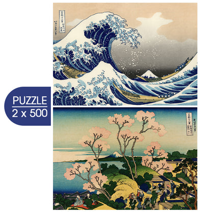 Two puzzles, "The Great Wave" and "Fuji from Tokaido", 500 pieces each