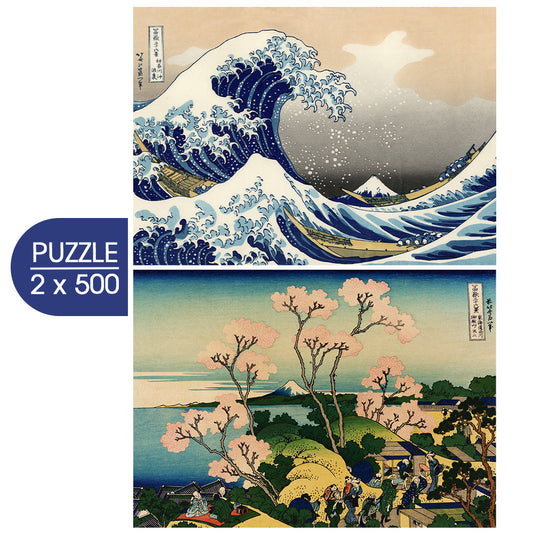 Two puzzles, "The Great Wave" and "Fuji from Tokaido", 500 pieces each