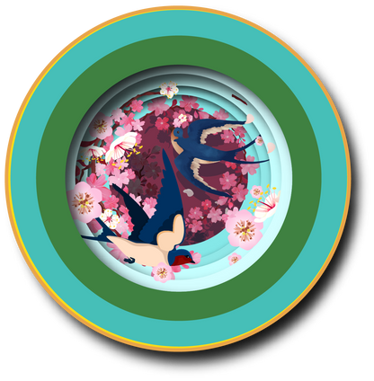 Ευχετήρια κάρτα 3D "Χελιδόνια ανάμεσα σε κερασιές"