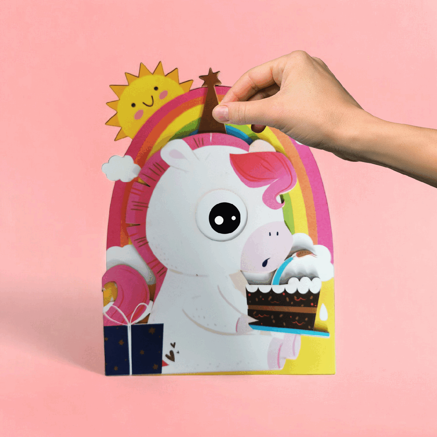 Ευχετήρια κάρτα laser-cut με κίνηση, μονόκερος