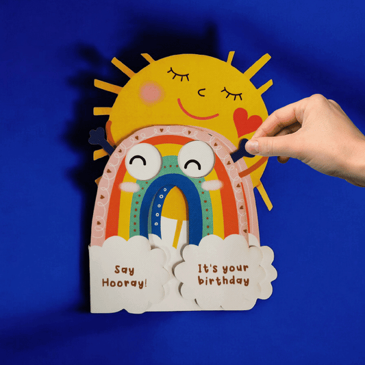 Ευχετήρια κάρτα laser-cut με κίνηση, ήλιος, για γενέθλια