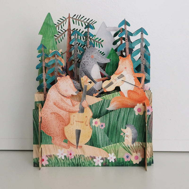 Ευχετήρια κάρτα pop-up  συναυλία στο δάσος