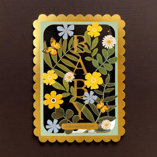 Ευχετήρια κάρτα laser cut με λουλούδια για νεογέννητο