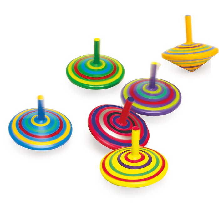 Σετ από 6 πολύχρωμες ριγέ ξύλινες σβούρες