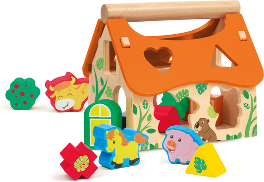 Ξύλινο σπιτάκι ταξινόμησης με ζωάκια και σχήματα Sevi