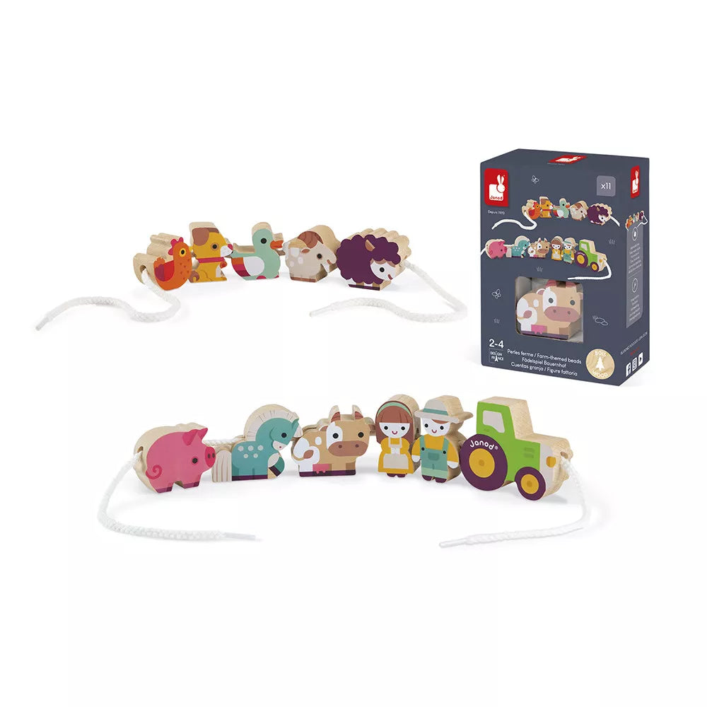 Wooden elements with string-farm