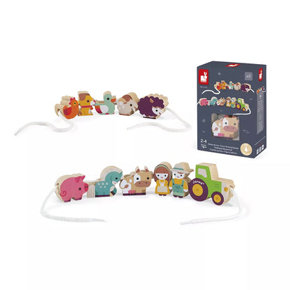 Wooden elements with string-farm